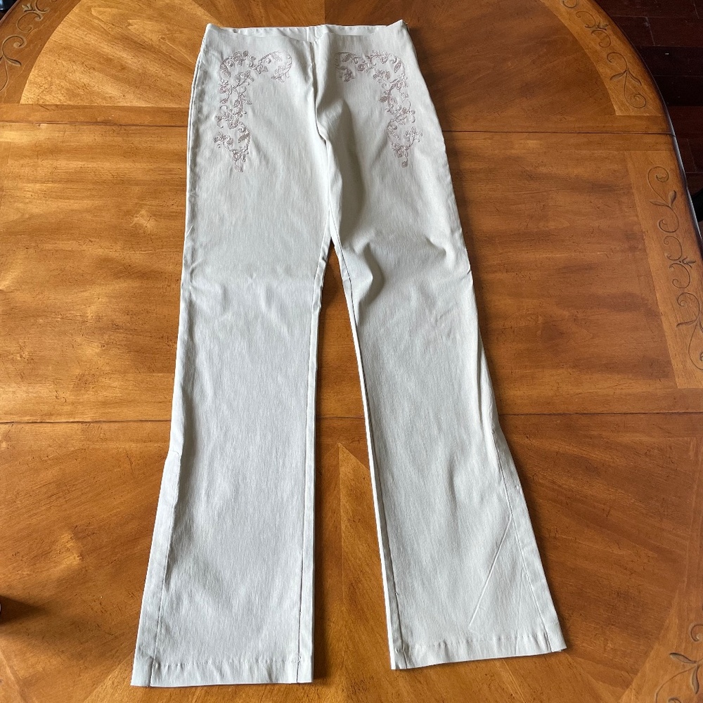 White House Black Market Beige Embroidered Pants 6 - Picture 3 of 8